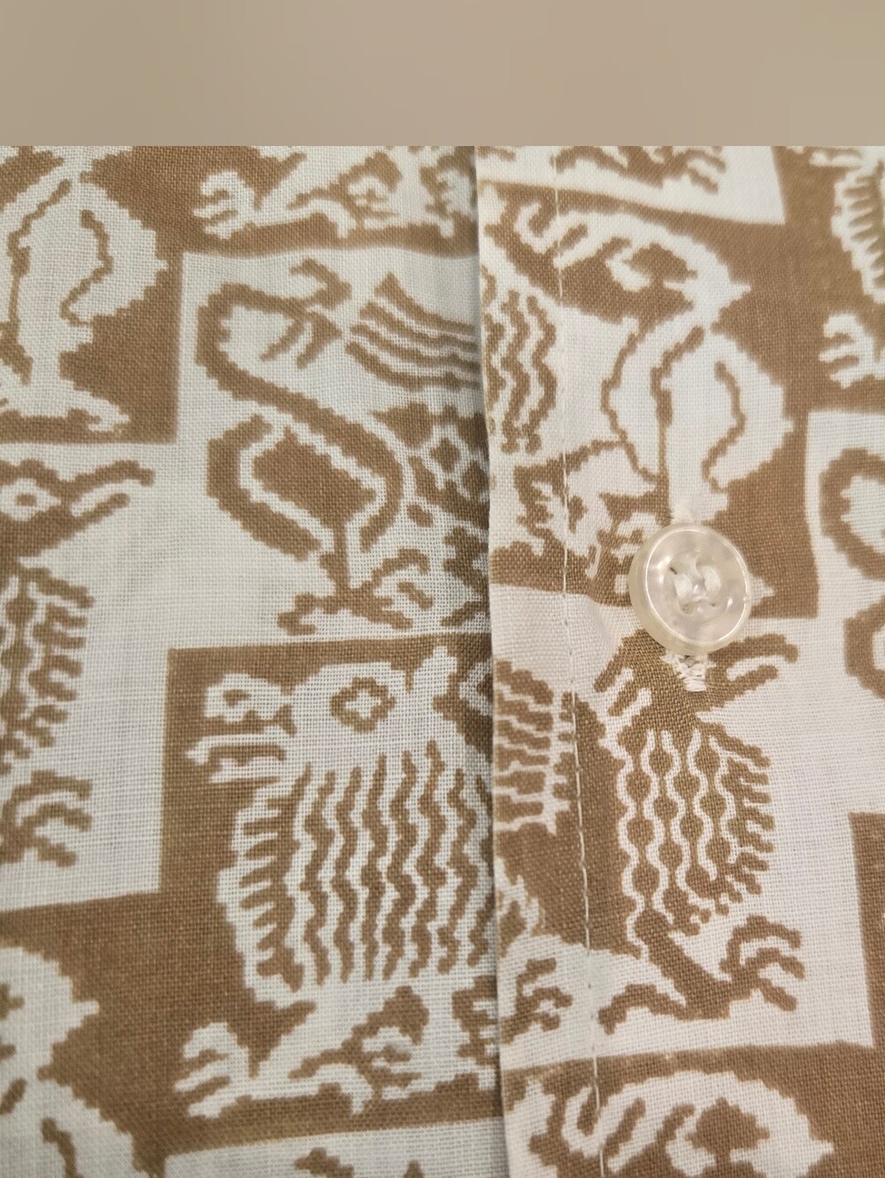 Vtg 70s Sears Kings Road Perma Prest M Hawaiian Camp Shirt Geometric Tribal Tiki